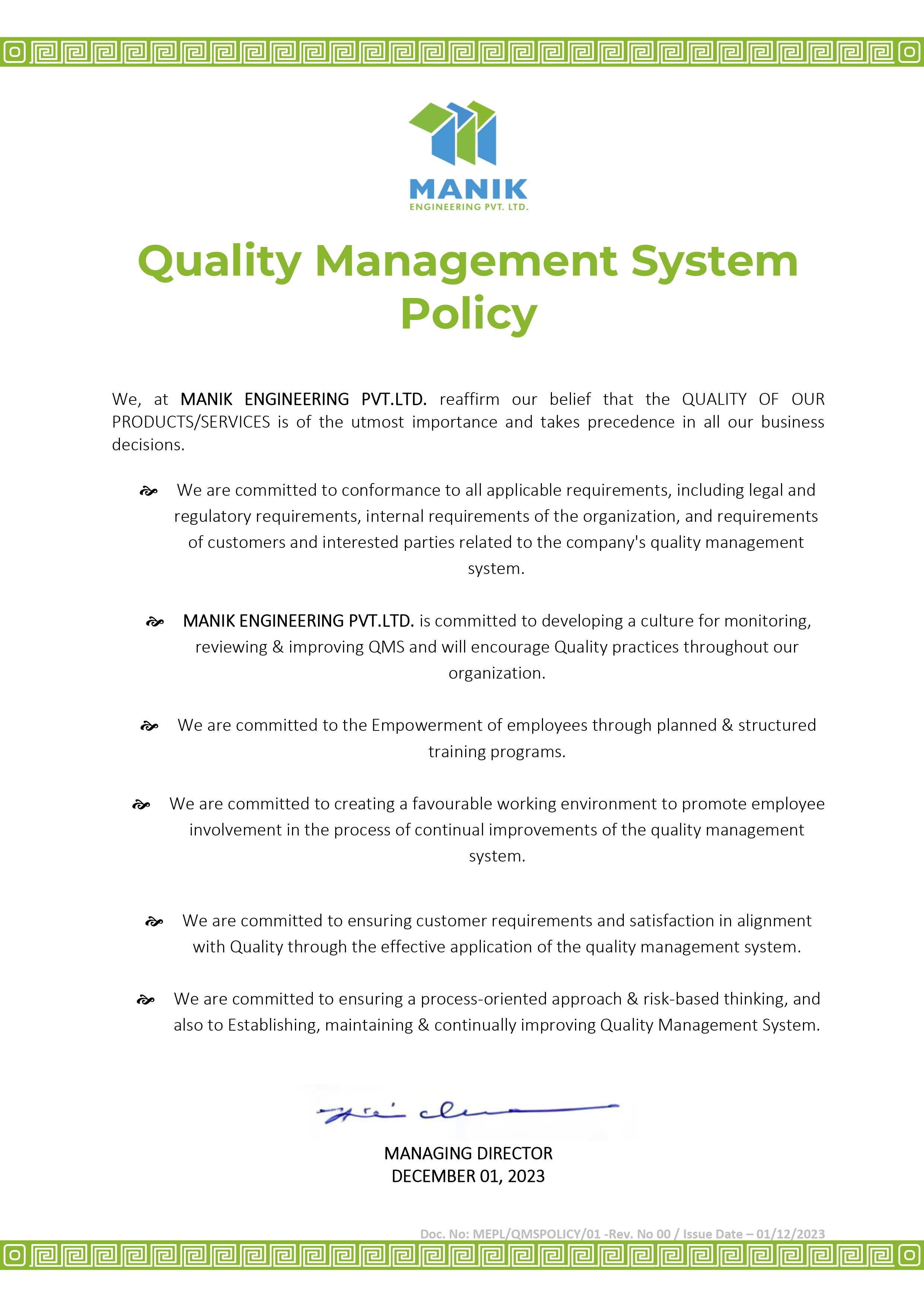 Our Quality Policy